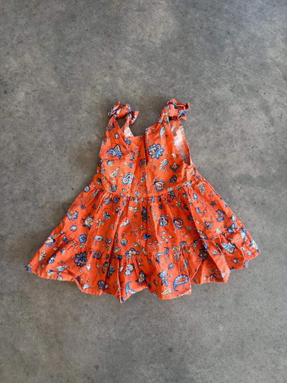 Sous Le Soleil Baby Girl Orange Floral Tiered Dress Tie Straps Size 1 / 12 month